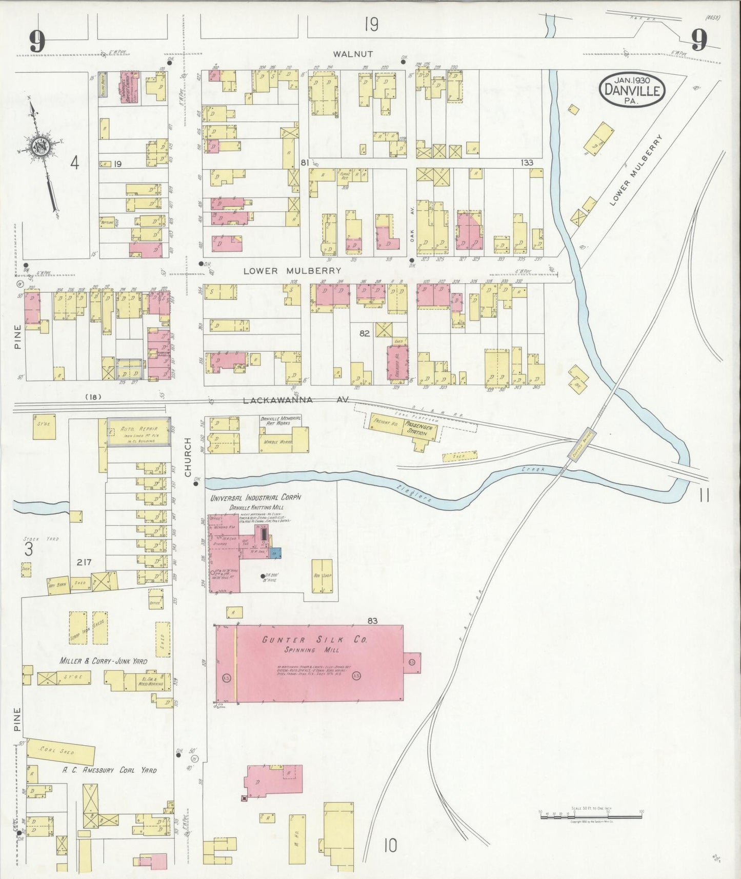 Sanborn Fire Insurance Map from Danville, Montour County, Pennsylvania (1930), Sheet #0009 - Historic Sanborn Fire Insurance Map Print, vintage old map wall art, antique decor, genealogy gift, Pennsylvania Pennsylvania map