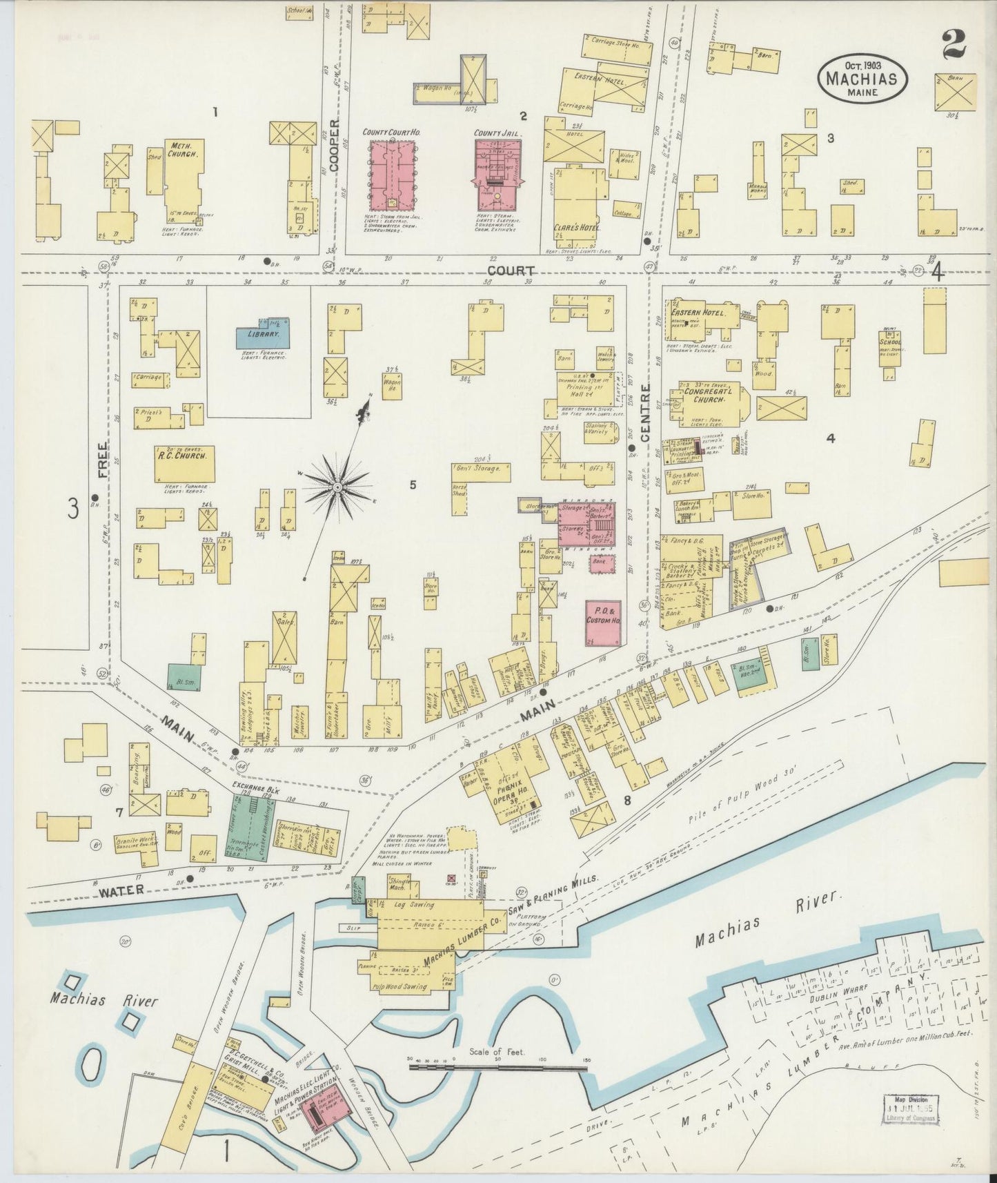 Sanborn Fire Insurance Map from Machias, Washington County, Maine (1903), Sheet #0002 - Historic Sanborn Fire Insurance Map Print, vintage old map wall art, antique decor, genealogy gift, Maine Maine map