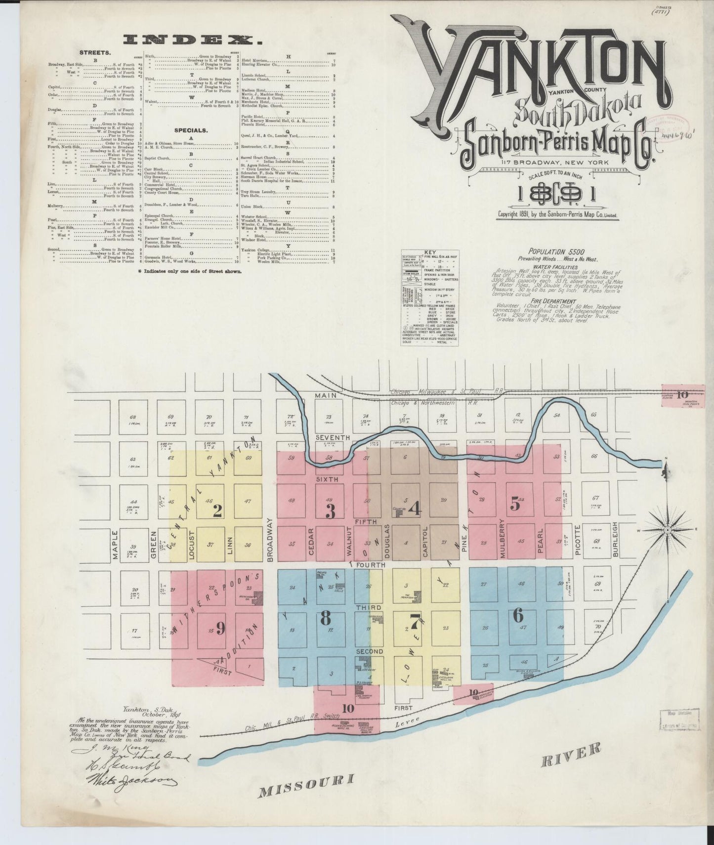 Sanborn Fire Insurance Map from Yankton, Yankton County, South Dakota (1891), Sheet #0001 - Complete Map Set gallery image, historic Sanborn map, vintage wall art, South Dakota South Dakota