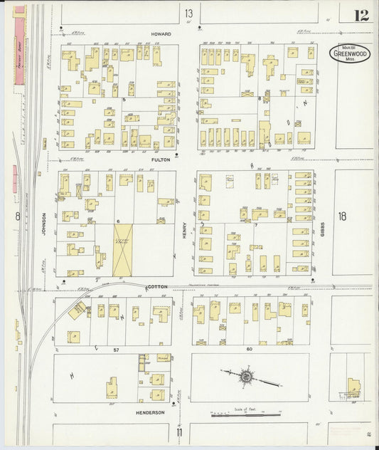 Sanborn Fire Insurance Map from Greenwood, Leflore County, Mississippi (1911), Sheet #0012 - Historic Sanborn Fire Insurance Map Print, vintage old map wall art, antique decor, genealogy gift, Mississippi Mississippi map