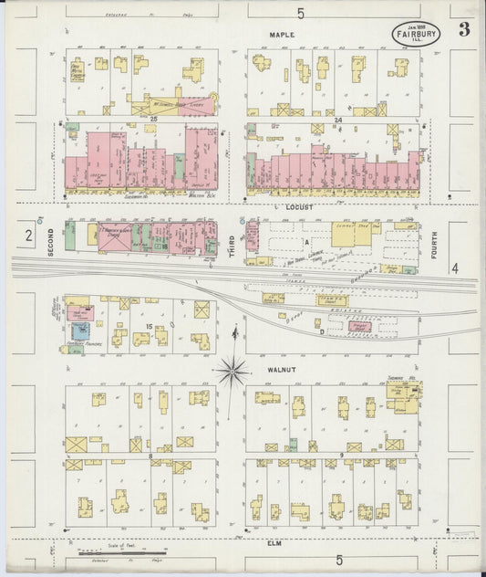 Sanborn Fire Insurance Map from Fairbury, Livingston County, Illinois (1898), Sheet #0003 - Historic Sanborn Fire Insurance Map Print, vintage old map wall art, antique decor, genealogy gift, Illinois Illinois map