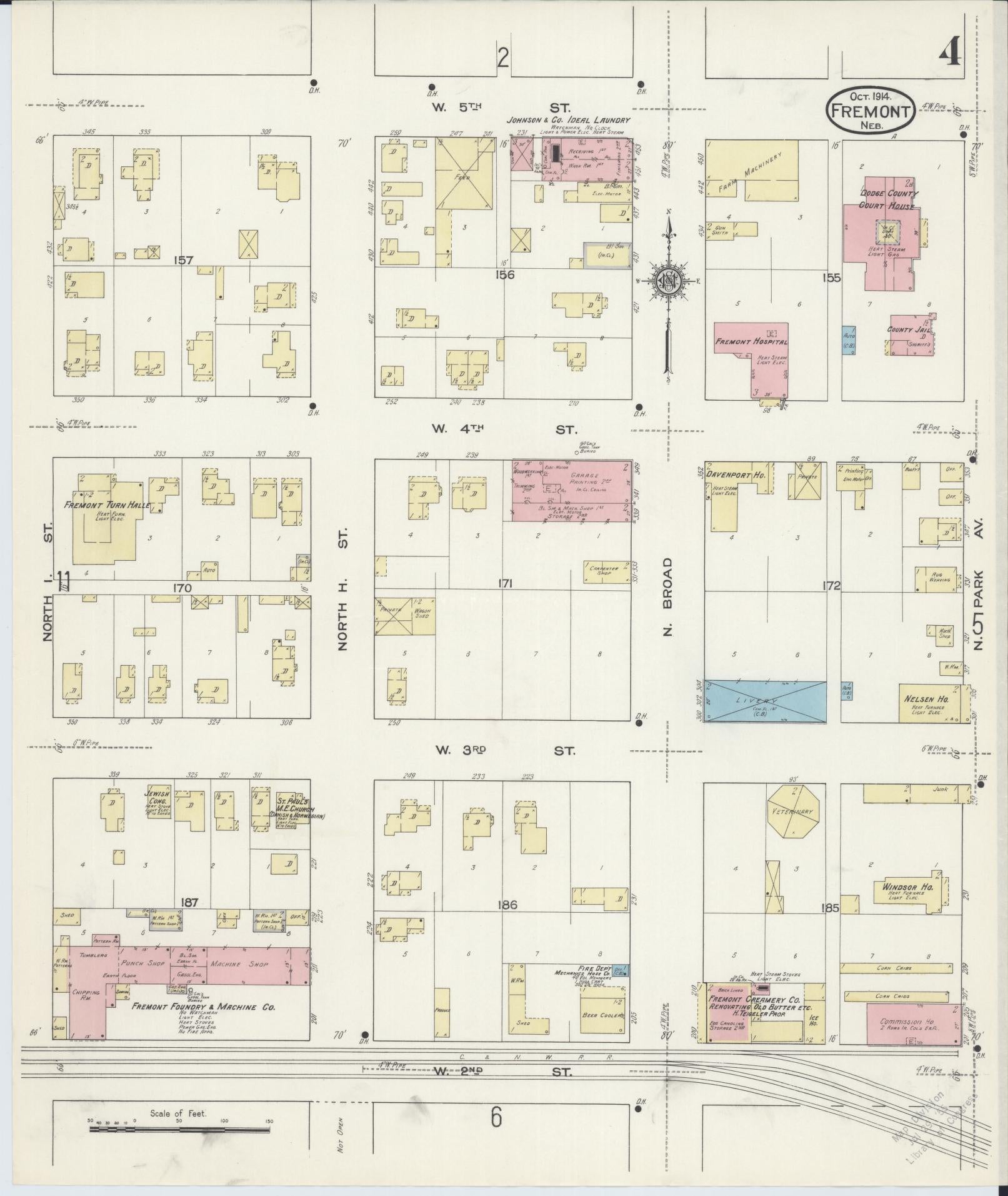 Sanborn Fire Insurance Map from Fremont, Dodge County, Nebraska (1914), Sheet #0004 - Complete Map Set gallery image, historic Sanborn map, vintage wall art, Nebraska Nebraska