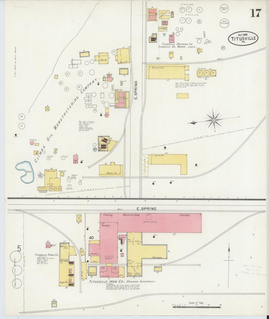 Sanborn Fire Insurance Map from Titusville, Crawford County, Pennsylvania (1898), Sheet #0017 - Historic Sanborn Fire Insurance Map Print, vintage old map wall art, antique decor, genealogy gift, Pennsylvania Pennsylvania map