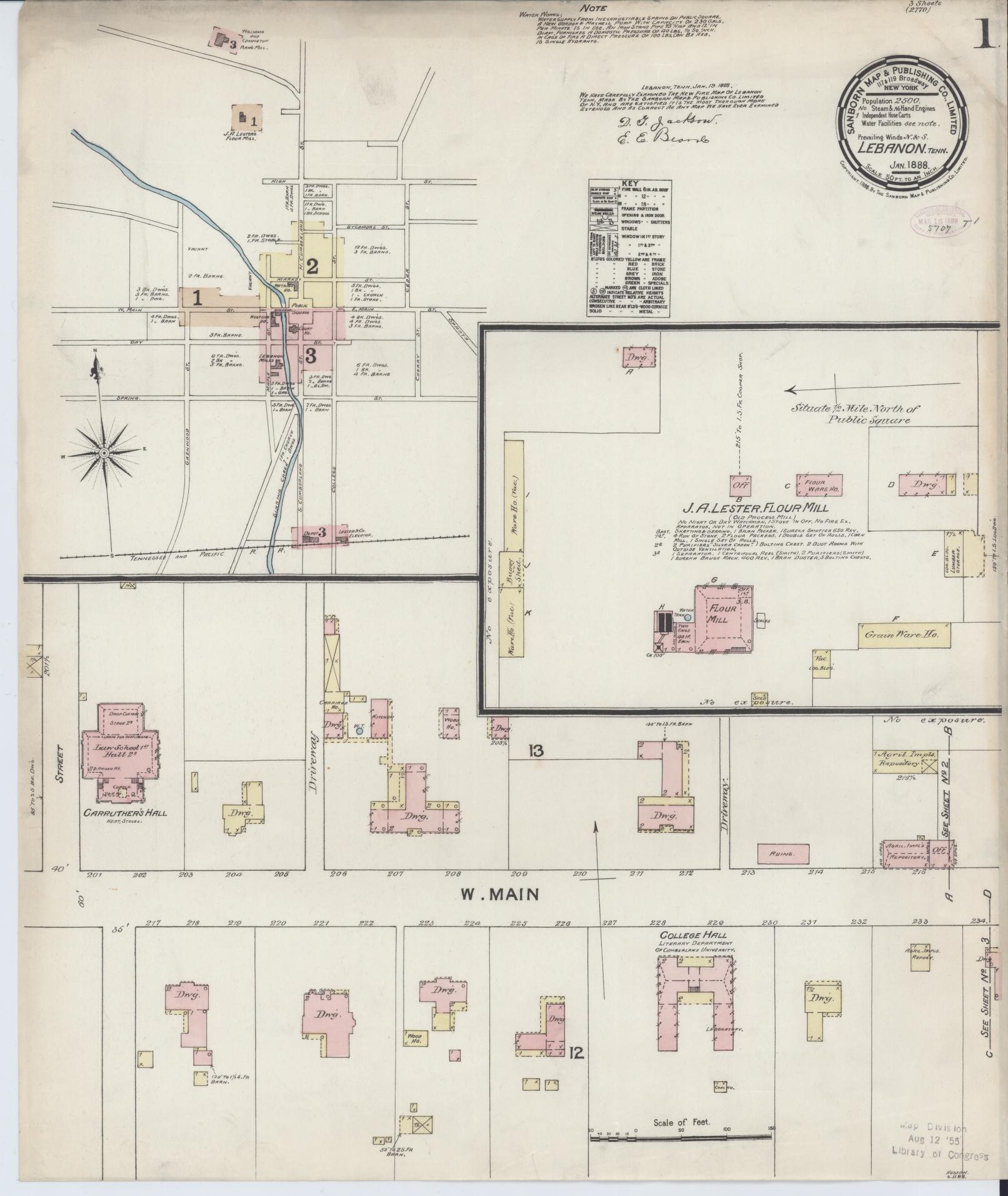 Sanborn Fire Insurance Map from Lebanon, Wilson County, Tennessee. (1888) – Historic Sanborn Fire Insurance Map Print