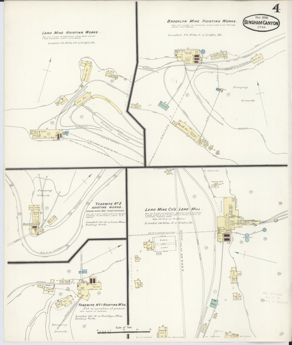 Sanborn Fire Insurance Map from Bingham Canyon, Salt Lake County, Utah (1890), Sheet #0004 - Complete Map Set gallery image, historic Sanborn map, vintage wall art, Utah Utah