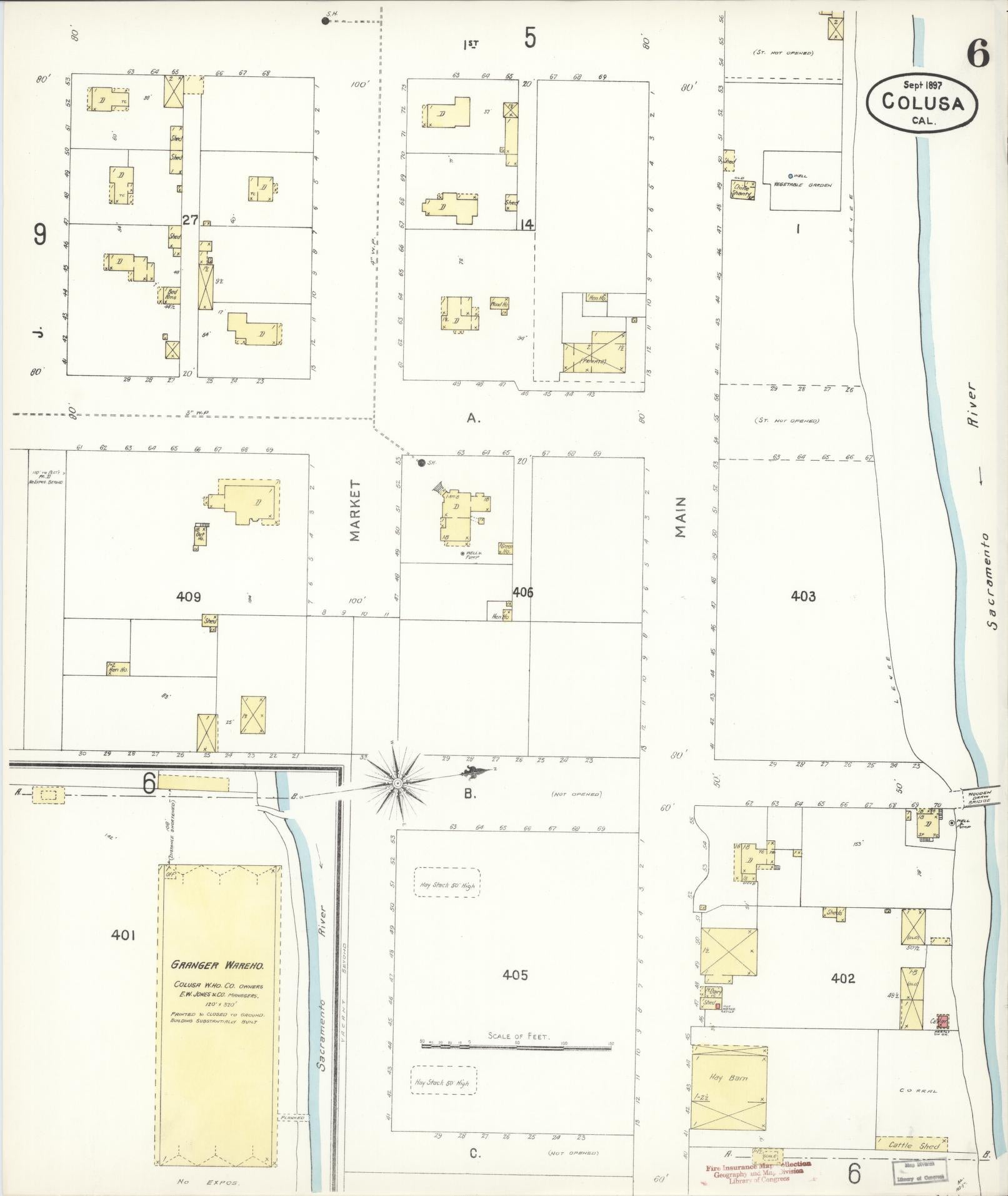 Sanborn Fire Insurance Map from Colusa, Colusa County, California (1897), Sheet #0006 - Historic Sanborn Fire Insurance Map Print, vintage old map wall art, antique decor, genealogy gift, California California map