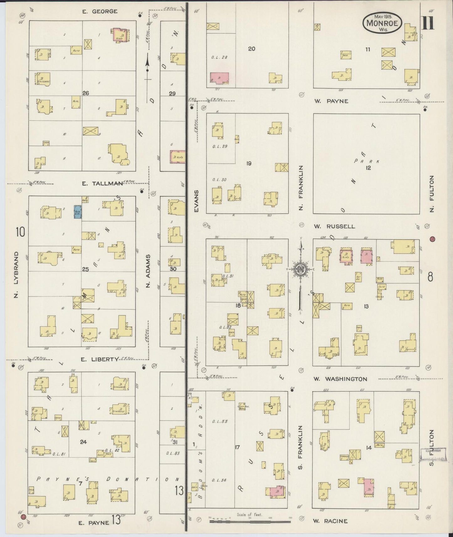 Sanborn Fire Insurance Map from Monroe, Green County, Wisconsin (1915), Sheet #0011 - Complete Map Set gallery image, historic Sanborn map, vintage wall art, Wisconsin Wisconsin