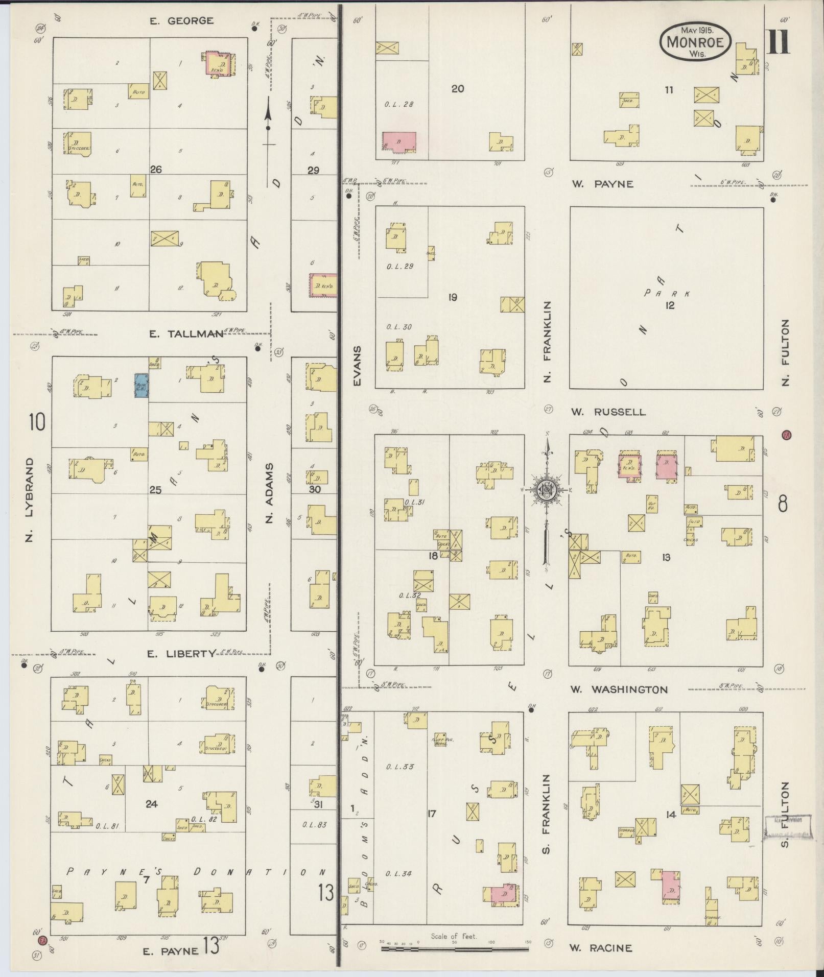 Sanborn Fire Insurance Map from Monroe, Green County, Wisconsin (1915), Sheet #0011 - Complete Map Set gallery image, historic Sanborn map, vintage wall art, Wisconsin Wisconsin