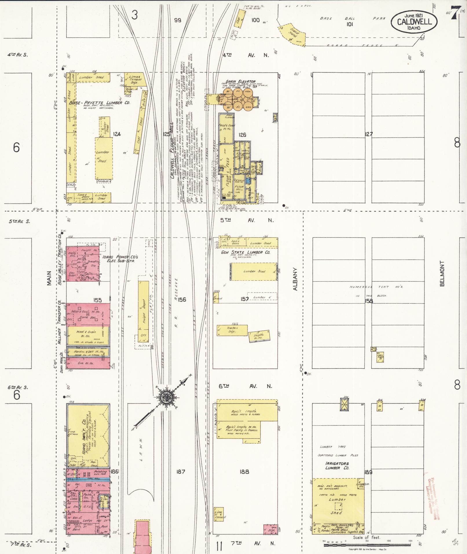 Sanborn Fire Insurance Map from Caldwell, Canyon County, Idaho (1921), Sheet #0007 - Historic Sanborn Fire Insurance Map Print, vintage old map wall art, antique decor, genealogy gift, Idaho Idaho map