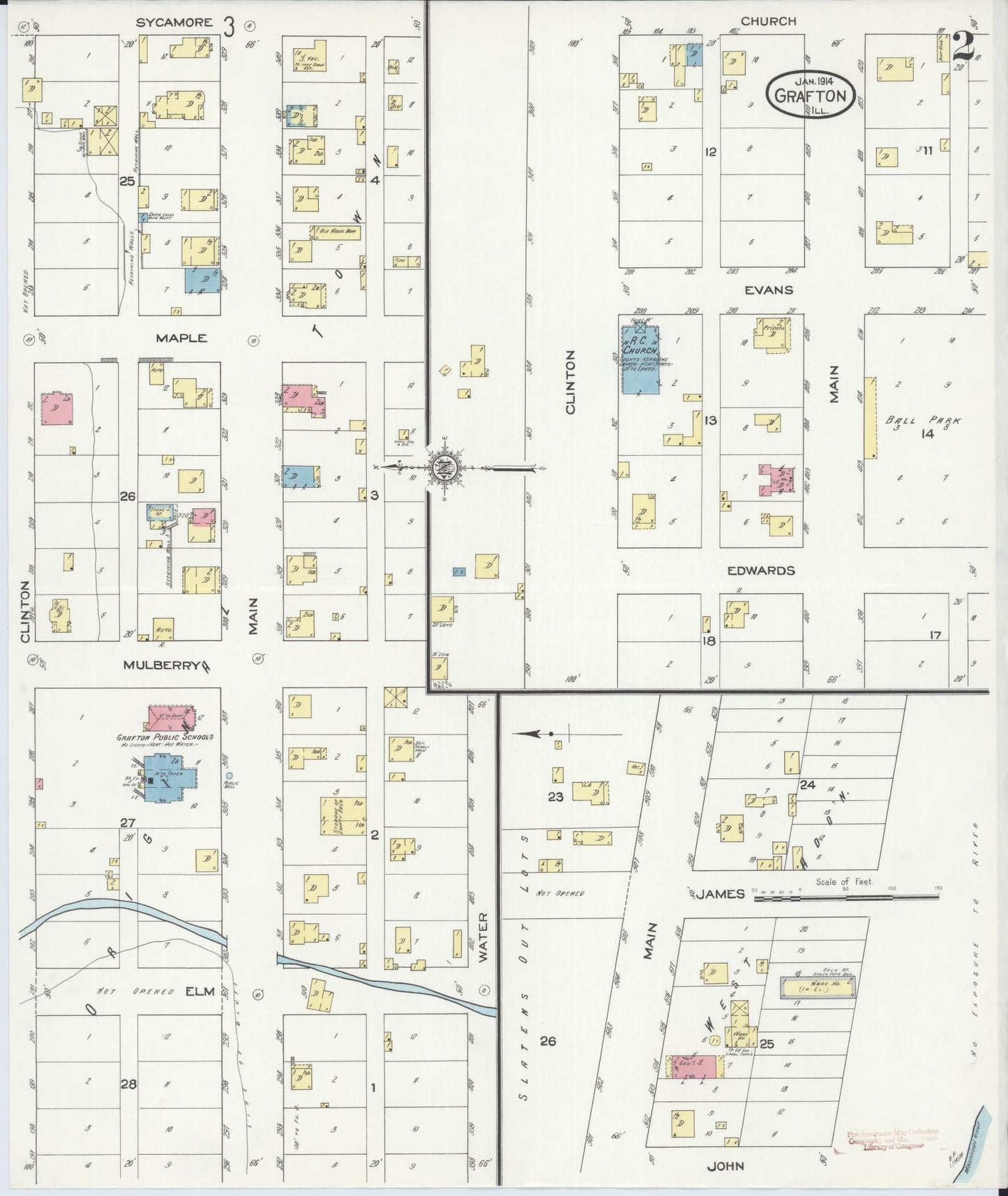 Sanborn Fire Insurance Map from Grafton, Jersey County, Illinois (1914), Sheet #0002 - Complete Map Set gallery image, historic Sanborn map, vintage wall art, Illinois Illinois