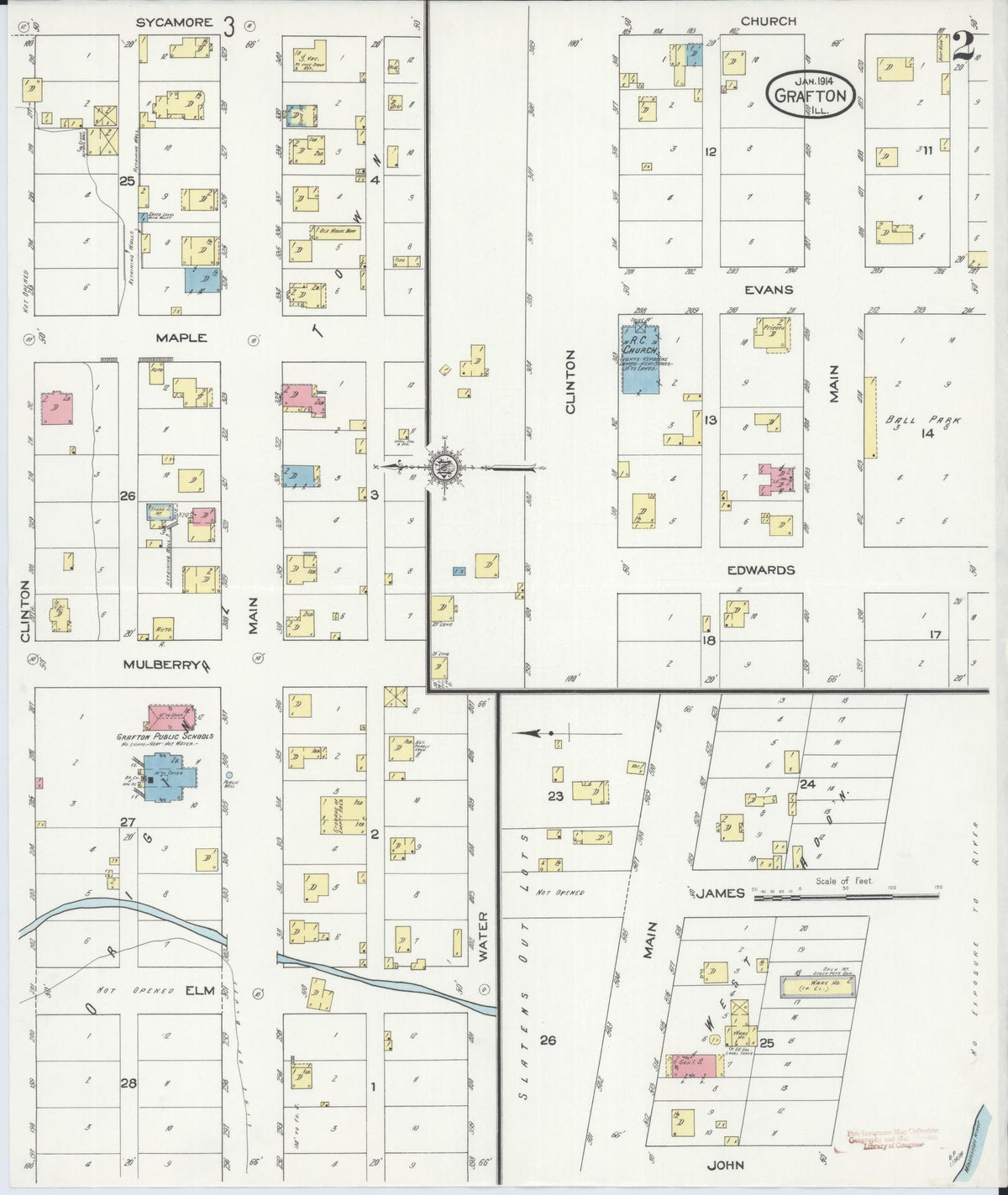 Sanborn Fire Insurance Map from Grafton, Jersey County, Illinois (1914), Sheet #0002 - Complete Map Set gallery image, historic Sanborn map, vintage wall art, Illinois Illinois