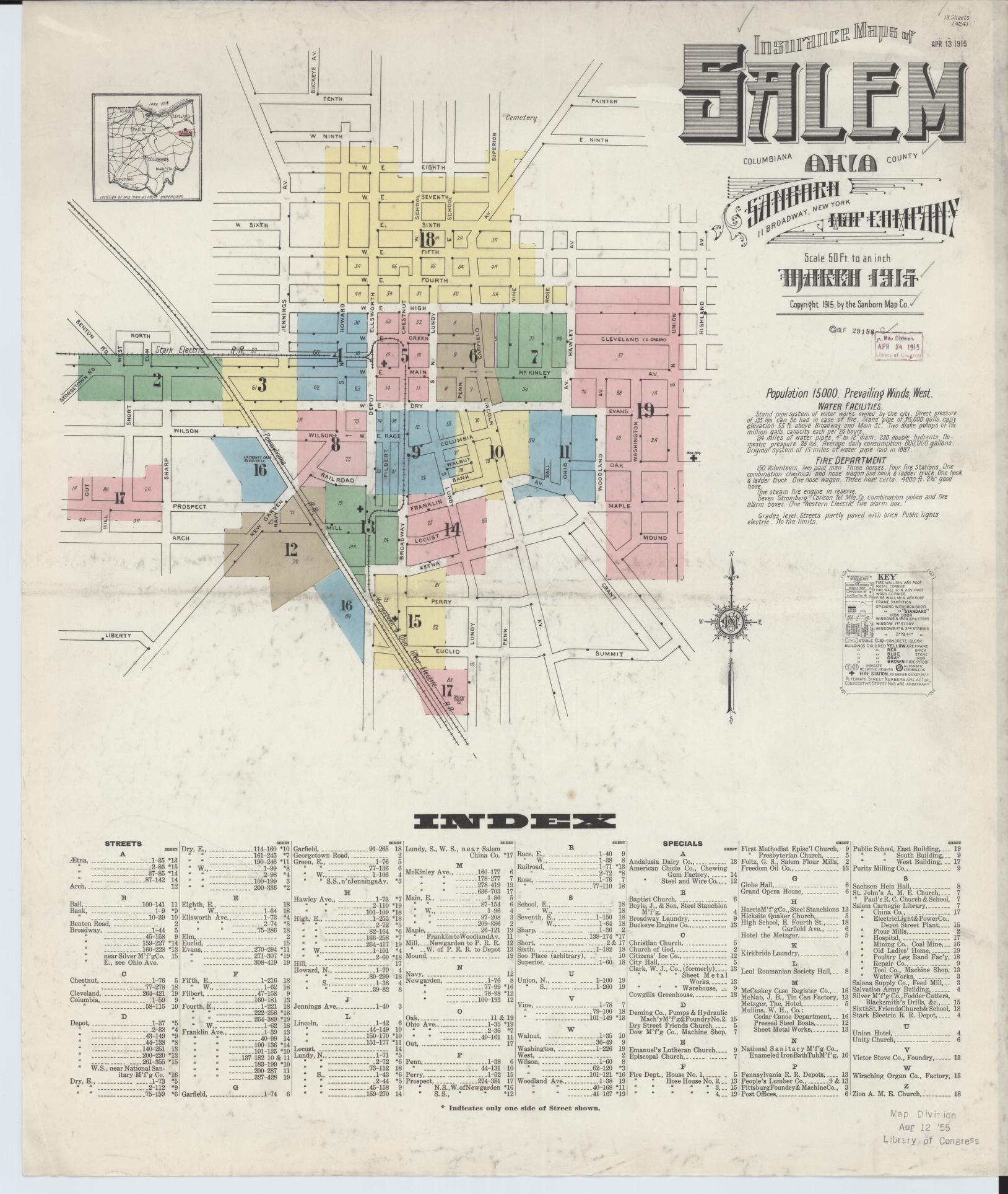 Sanborn Fire Insurance Map from Salem, Columbiana County, Ohio (1915), Sheet #0001 - Complete Map Set gallery image, historic Sanborn map, vintage wall art, Ohio Ohio