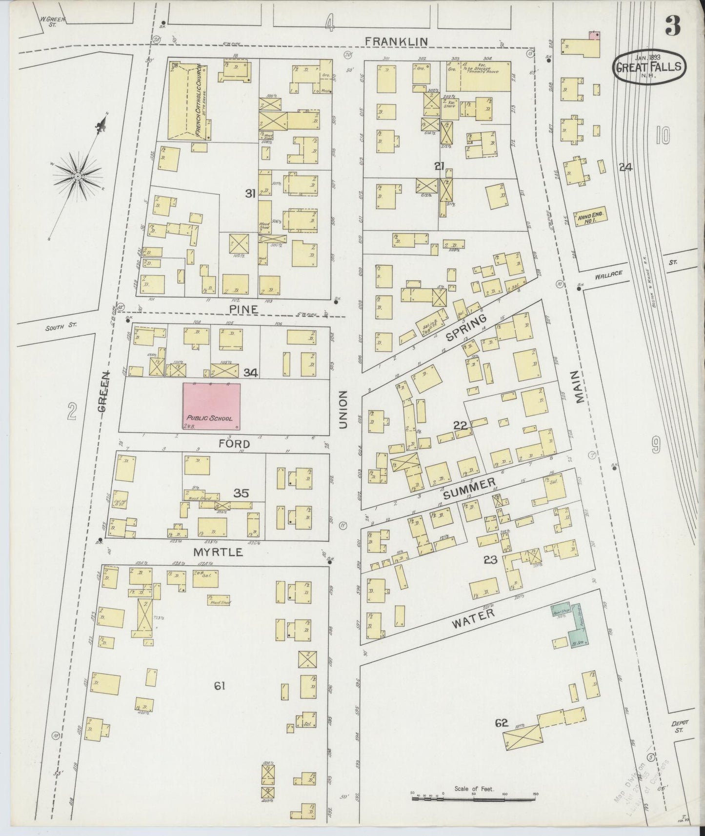 Sanborn Fire Insurance Map from Great Falls, Strafford County, New Hampshire (1893), Sheet #0003 - Complete Map Set gallery image, historic Sanborn map, vintage wall art, New Hampshire New Hampshire