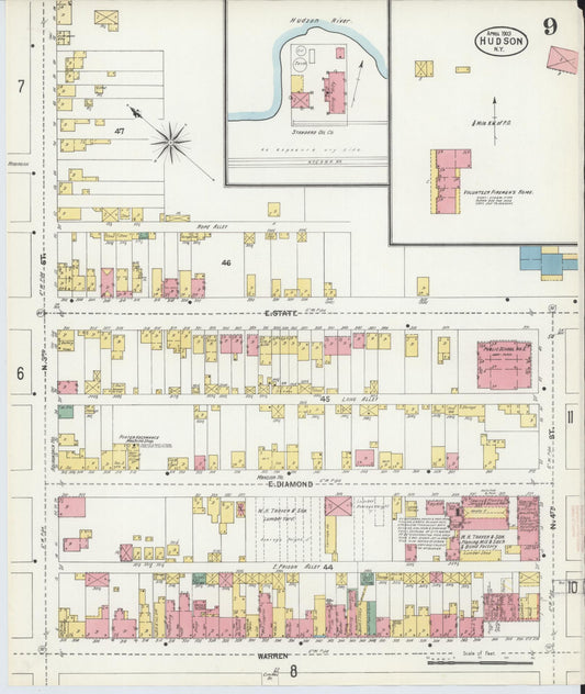 Sanborn Fire Insurance Map from Hudson, Columbia County, New York (1903), Sheet #0009 - Historic Sanborn Fire Insurance Map Print, vintage old map wall art, antique decor, genealogy gift, New York New York map