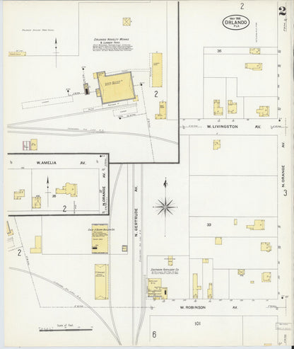 Sanborn Fire Insurance Map from Orlando, Orange County, Florida (1908), Sheet #0002 - Complete Map Set gallery image, historic Sanborn map, vintage wall art, Florida Florida
