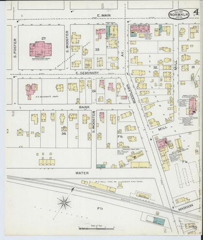 Sanborn Fire Insurance Map from Norwalk, Huron County, Ohio (1893), Sheet #0004 - Historic Sanborn Fire Insurance Map Print, vintage old map wall art, antique decor, genealogy gift, Ohio Ohio map