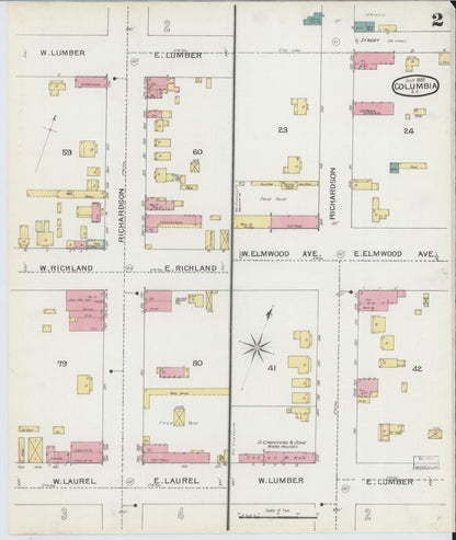 Sanborn Fire Insurance Map from Columbia, Richland County, South Carolina (1893), Sheet #0002 - Complete Map Set gallery image, historic Sanborn map, vintage wall art, South Carolina South Carolina