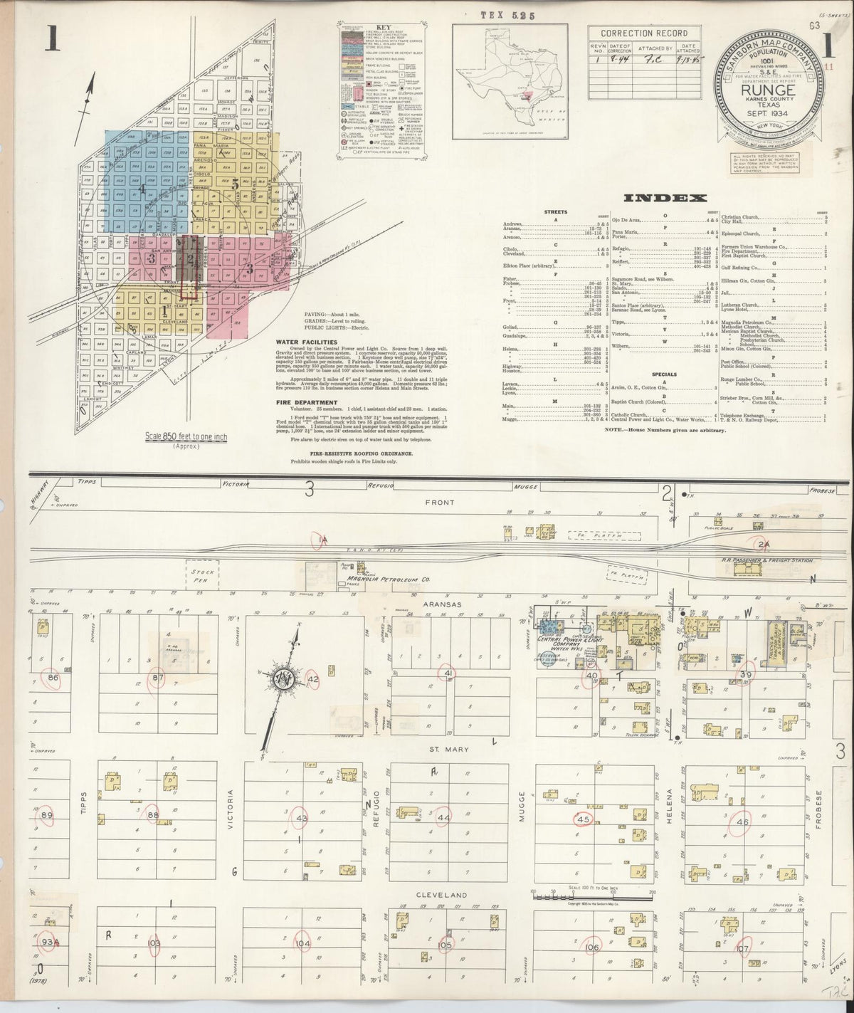 Sanborn Fire Insurance Map from Runge, Karnes County, Texas (1944), Sheet #0001 - Complete Map Set gallery image, historic Sanborn map, vintage wall art, Texas Texas