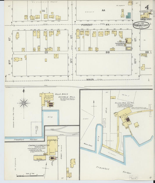 Sanborn Fire Insurance Map from Frankfort, Benzie County, Michigan (1893), Sheet #0004 - Historic Sanborn Fire Insurance Map Print, vintage old map wall art, antique decor, genealogy gift, Michigan Michigan map