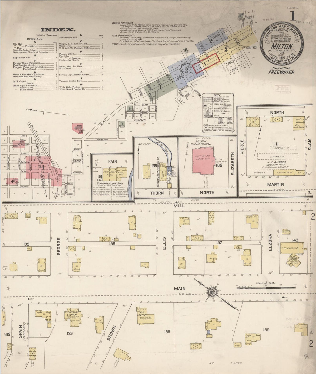Sanborn Fire Insurance Map from Milton, Umatilla County, Oregon (1910), Sheet #0001 - Historic Sanborn Fire Insurance Map Print, vintage old map wall art, antique decor, genealogy gift, Oregon Oregon map