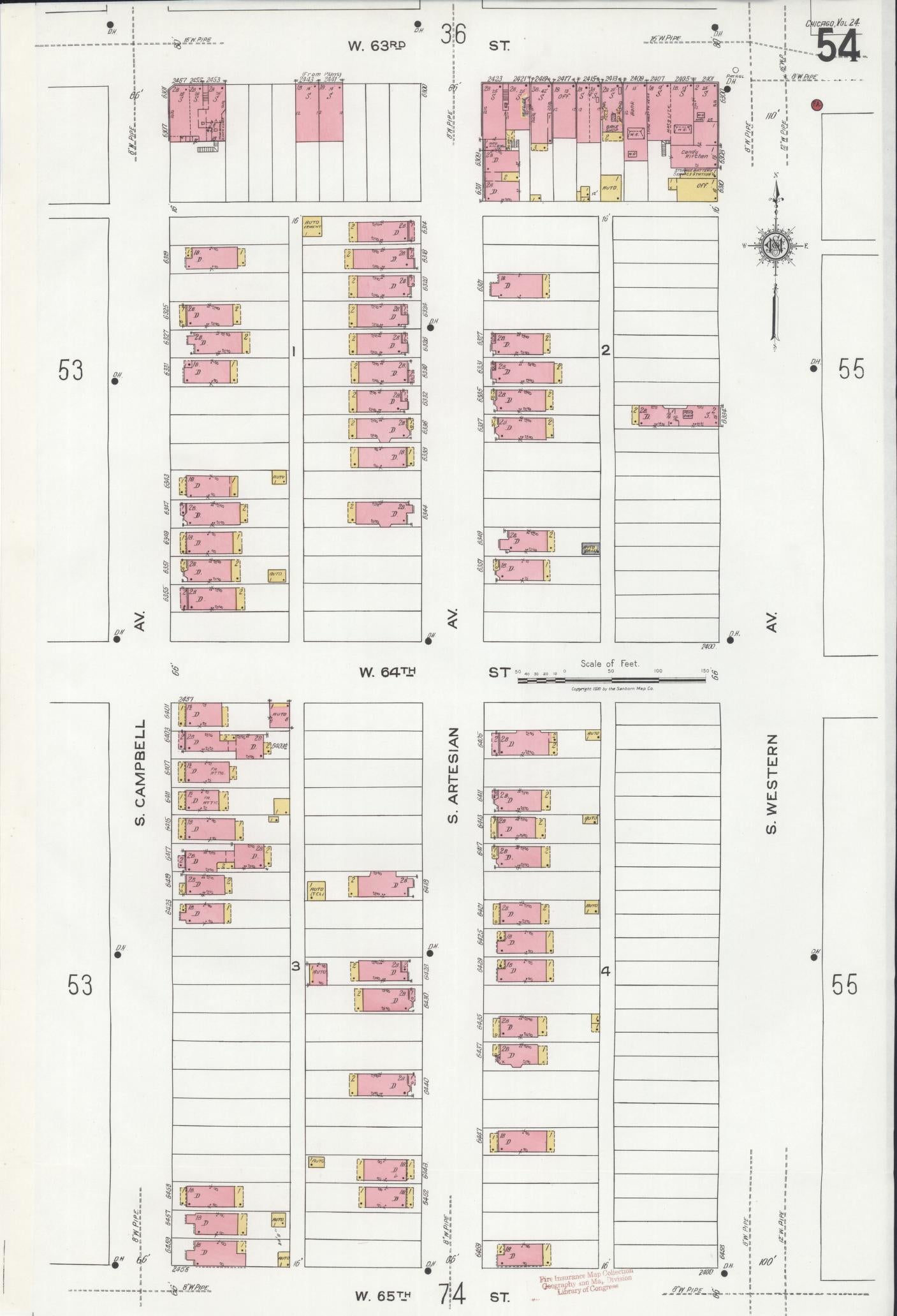 Sanborn Fire Insurance Map from Chicago, Cook County, Illinois. (1920), Sheet 54 – Historic Sanborn Fire Insurance Map Print