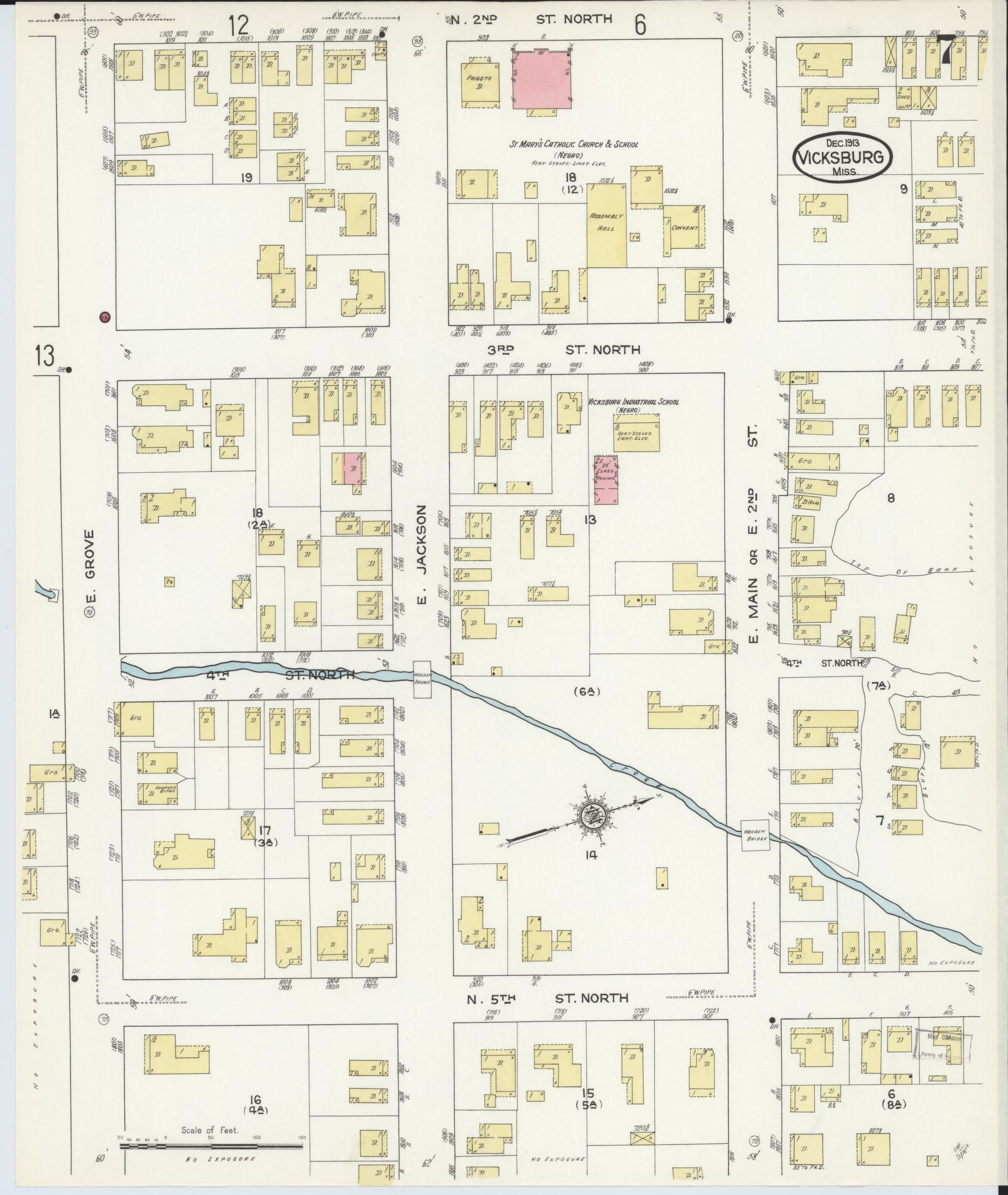 Sanborn Fire Insurance Map from Vicksburg, Warren County, Mississippi (1913), Sheet #0007 - Historic Sanborn Fire Insurance Map Print, vintage old map wall art, antique decor, genealogy gift, Mississippi Mississippi map