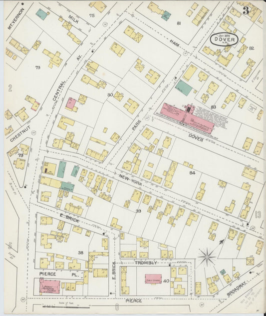 Sanborn Fire Insurance Map from Dover, Strafford County, New Hampshire (1892), Sheet #0003 - Historic Sanborn Fire Insurance Map Print, vintage old map wall art, antique decor, genealogy gift, New Hampshire New Hampshire map