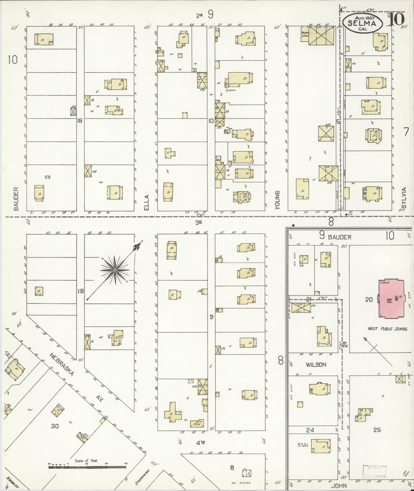 Sanborn Fire Insurance Map from Selma, Fresno County, California (1907), Sheet #0010 - Complete Map Set gallery image, historic Sanborn map, vintage wall art, California California