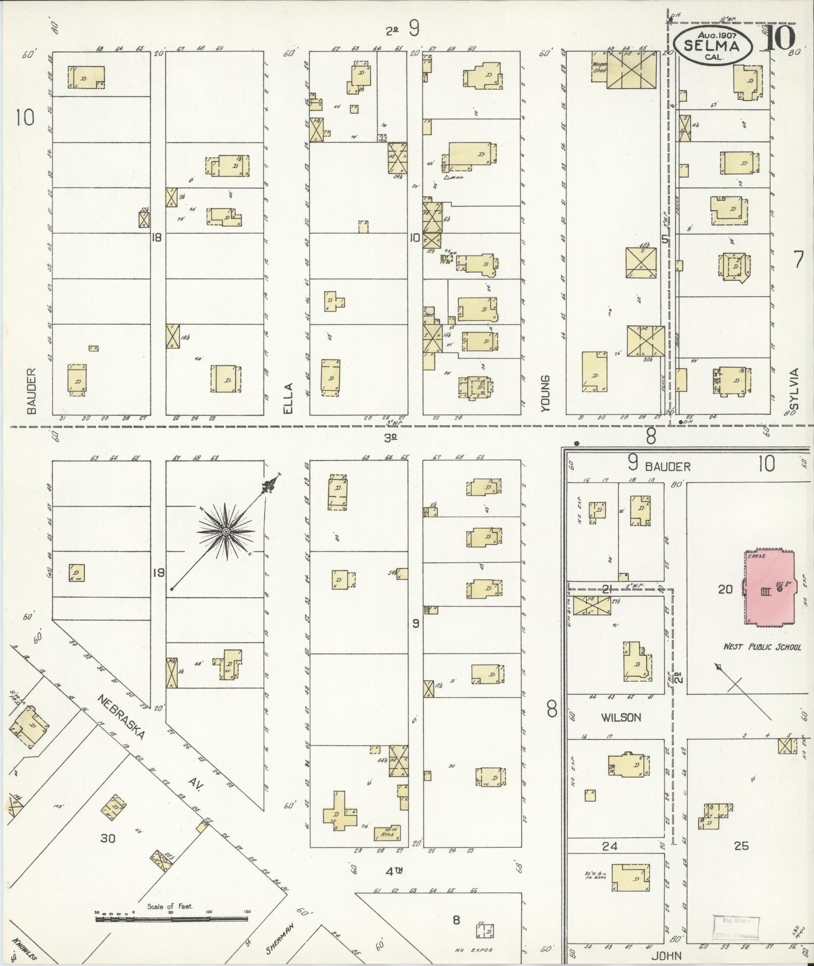 Sanborn Fire Insurance Map from Selma, Fresno County, California (1907), Sheet #0010 - Complete Map Set gallery image, historic Sanborn map, vintage wall art, California California