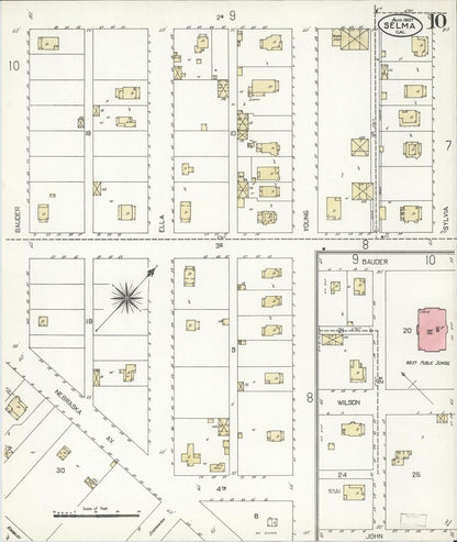 Sanborn Fire Insurance Map from Selma, Fresno County, California (1907), Sheet #0010 - Complete Map Set gallery image, historic Sanborn map, vintage wall art, California California