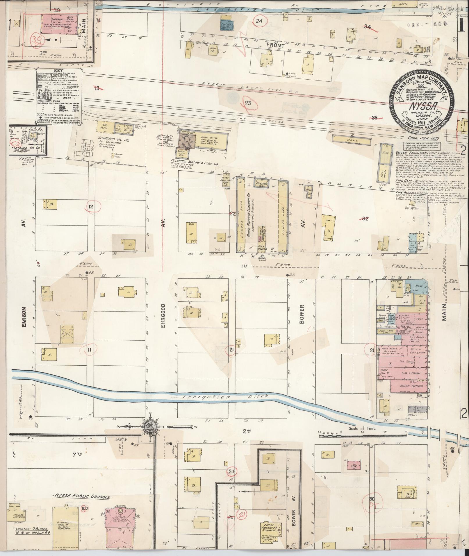 Sanborn Fire Insurance Map from Nyssa, Malheur County, Oregon (1930), Sheet #0001 - Historic Sanborn Fire Insurance Map Print, vintage old map wall art, antique decor, genealogy gift, Oregon Oregon map