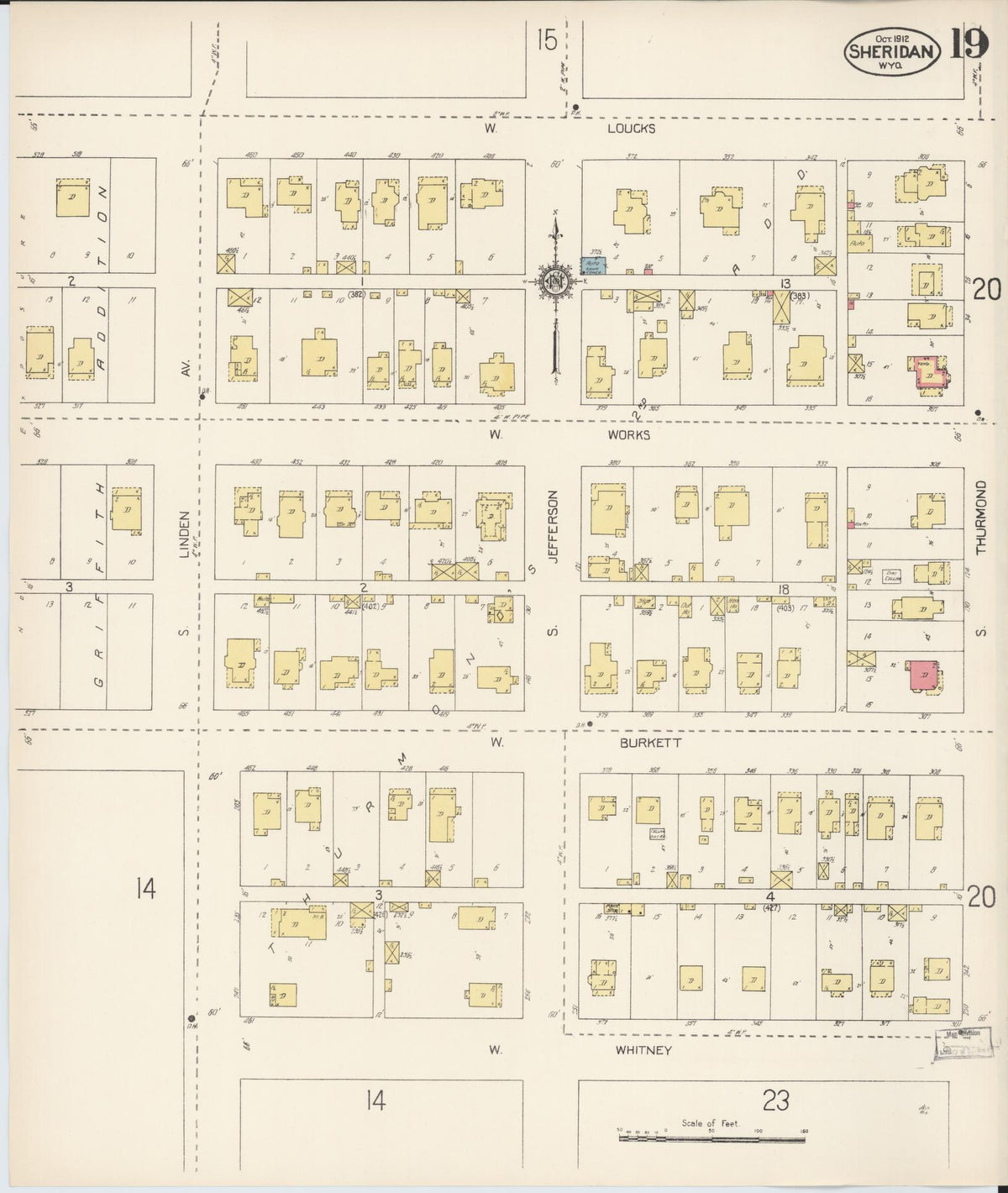 Sanborn Fire Insurance Map from Sheridan, Sheridan County, Wyoming (1912), Sheet #0019 - Complete Map Set gallery image, historic Sanborn map, vintage wall art, Wyoming Wyoming