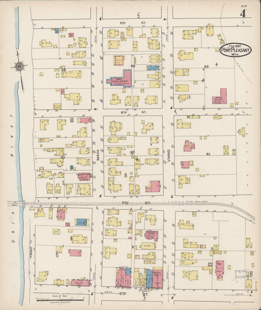 Sanborn Fire Insurance Map from Point Pleasant, Mason County, West Virginia (1922), Sheet #0004 - Historic Sanborn Fire Insurance Map Print, vintage old map wall art, antique decor, genealogy gift, West Virginia West Virginia map
