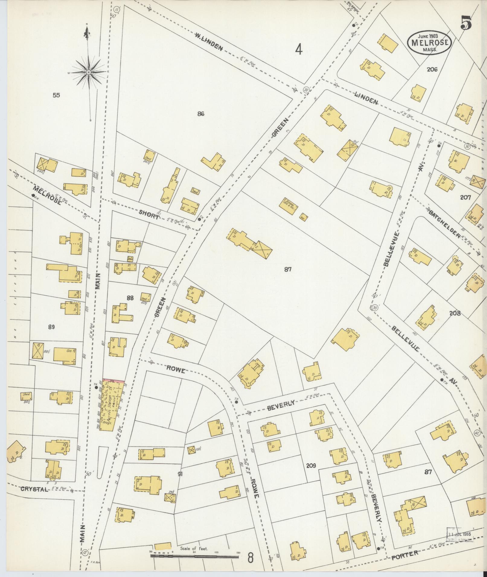 Sanborn Fire Insurance Map from Melrose, Middlesex County, Massachusetts (1903), Sheet #0005 - Complete Map Set gallery image, historic Sanborn map, vintage wall art, Massachusetts Massachusetts