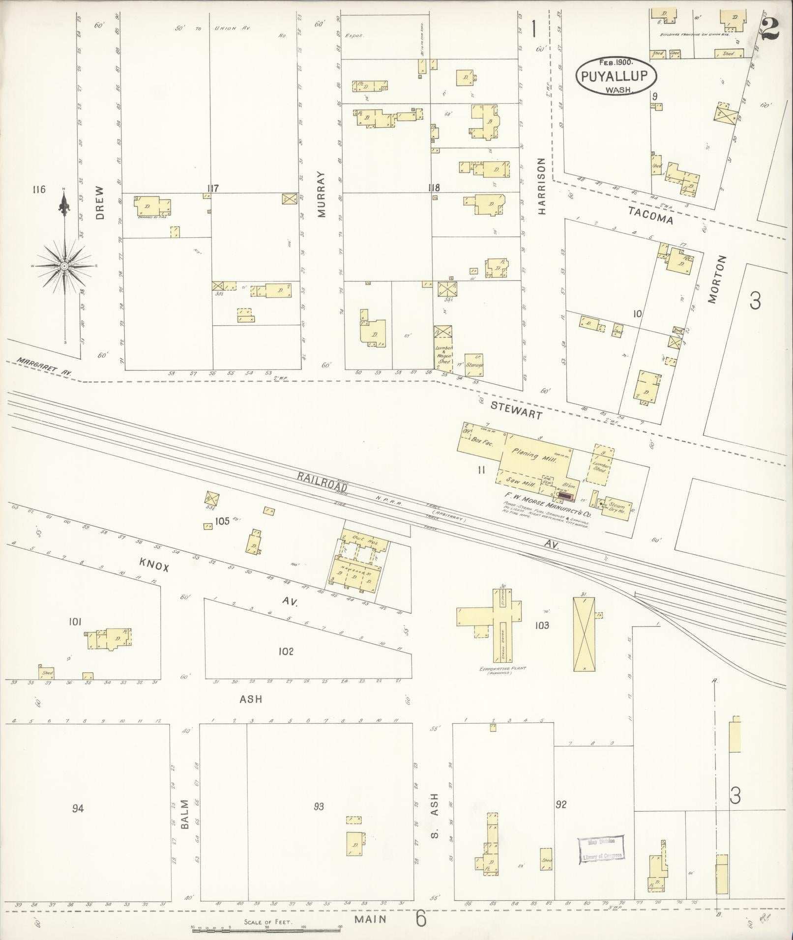 Sanborn Fire Insurance Map from Puyallup, Pierce County, Washington (1900), Sheet #0002 - Complete Map Set gallery image, historic Sanborn map, vintage wall art, Washington Washington