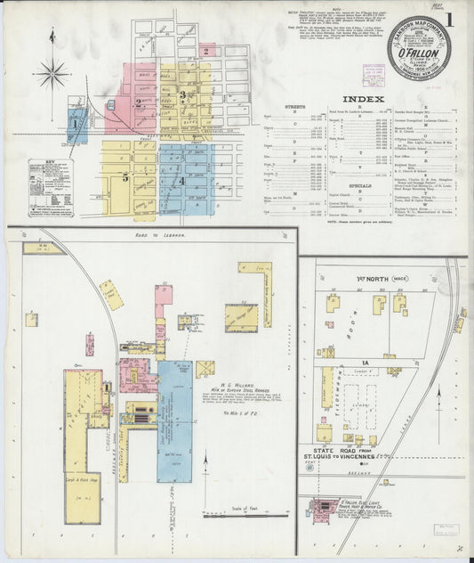 Sanborn Fire Insurance Map from O'Fallon, Saint Clair County, Illinois (1906), Sheet #0001 - Historic Sanborn Fire Insurance Map Print, vintage old map wall art, antique decor, genealogy gift, Illinois Illinois map