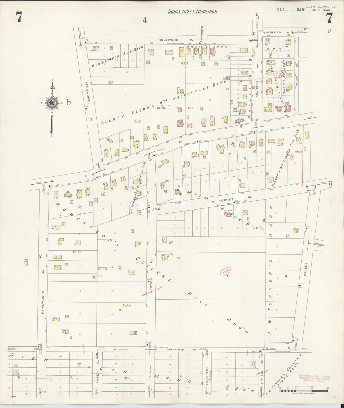Sanborn Fire Insurance Map from Glen Ellyn, Du Page County, Illinois (1946), Sheet #0007 - Complete Map Set gallery image, historic Sanborn map, vintage wall art, Illinois Illinois
