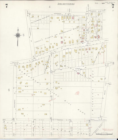 Sanborn Fire Insurance Map from Glen Ellyn, Du Page County, Illinois (1946), Sheet #0007 - Complete Map Set gallery image, historic Sanborn map, vintage wall art, Illinois Illinois