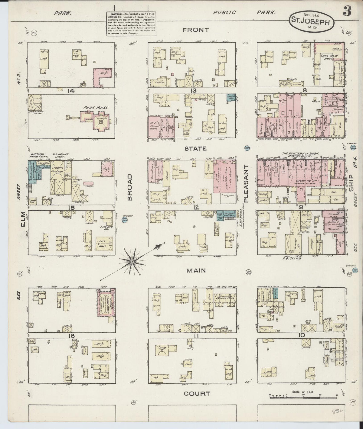 Sanborn Fire Insurance Map from Saint Joseph, Berrien County, Michigan (1884), Sheet #0003 - Historic Sanborn Fire Insurance Map Print, vintage old map wall art, antique decor, genealogy gift, Michigan Michigan map