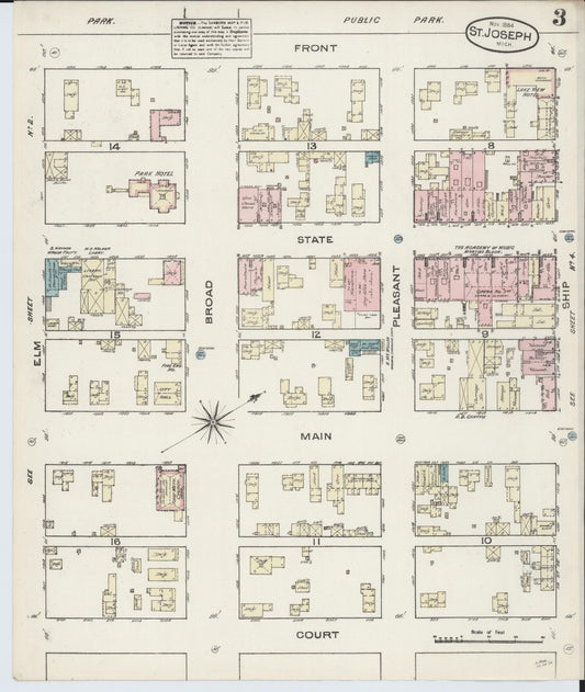 Sanborn Fire Insurance Map from Saint Joseph, Berrien County, Michigan (1884), Sheet #0003 - Historic Sanborn Fire Insurance Map Print, vintage old map wall art, antique decor, genealogy gift, Michigan Michigan map
