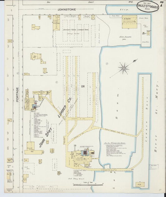 Sanborn Fire Insurance Map from Sault Sainte Marie, Chippewa County, Michigan (1887), Sheet #0007 - Historic Sanborn Fire Insurance Map Print, vintage old map wall art, antique decor, genealogy gift, Michigan Michigan map