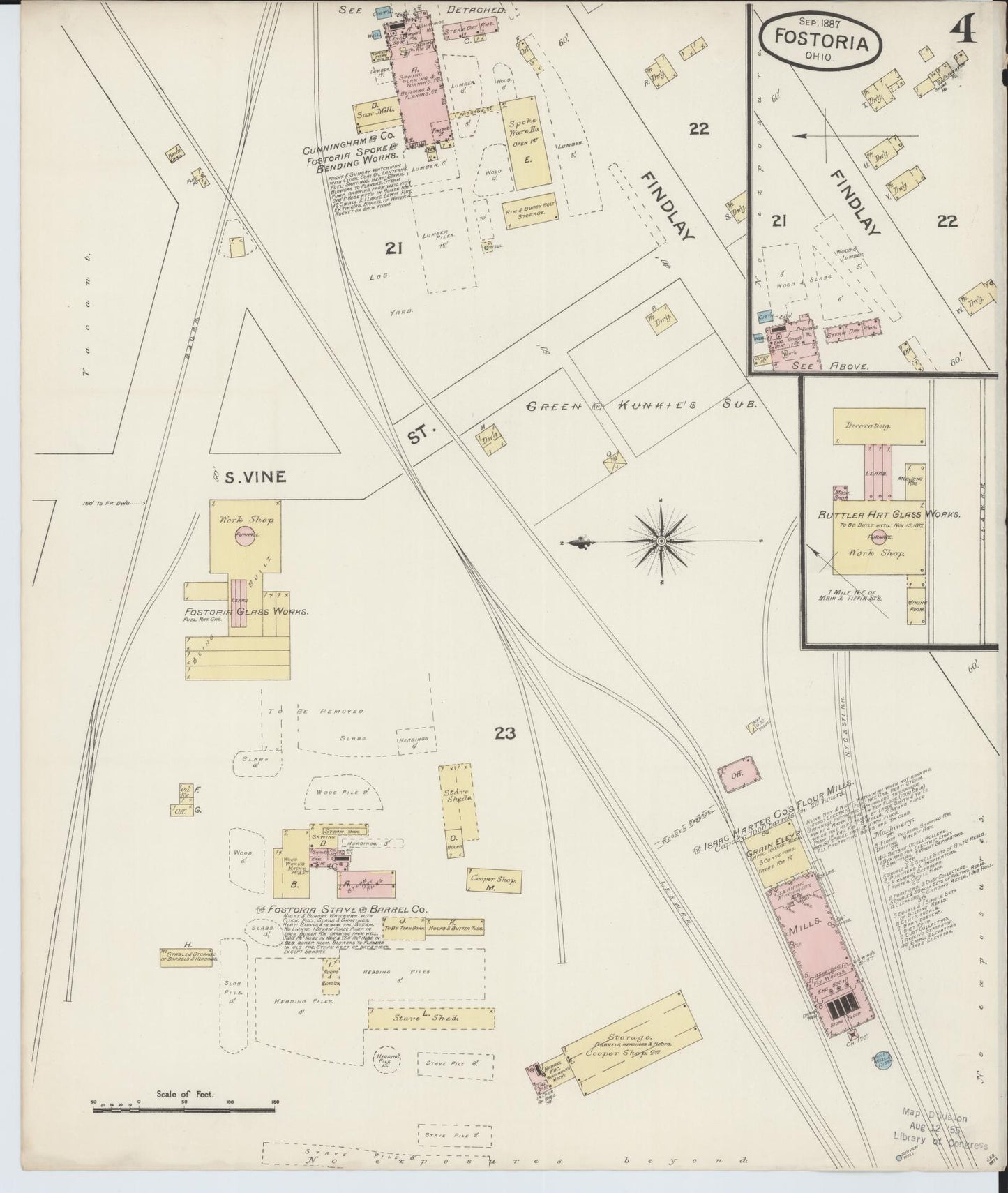 Sanborn Fire Insurance Map from Fostoria, Seneca, Hancock, And Wood Counties, Ohio (1887), Sheet #0004 - Historic Sanborn Fire Insurance Map Print, vintage old map wall art, antique decor, genealogy gift, Ohio Ohio map