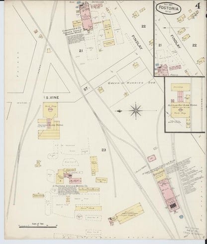 Sanborn Fire Insurance Map from Fostoria, Seneca, Hancock, And Wood Counties, Ohio (1887), Sheet #0004 - Historic Sanborn Fire Insurance Map Print, vintage old map wall art, antique decor, genealogy gift, Ohio Ohio map