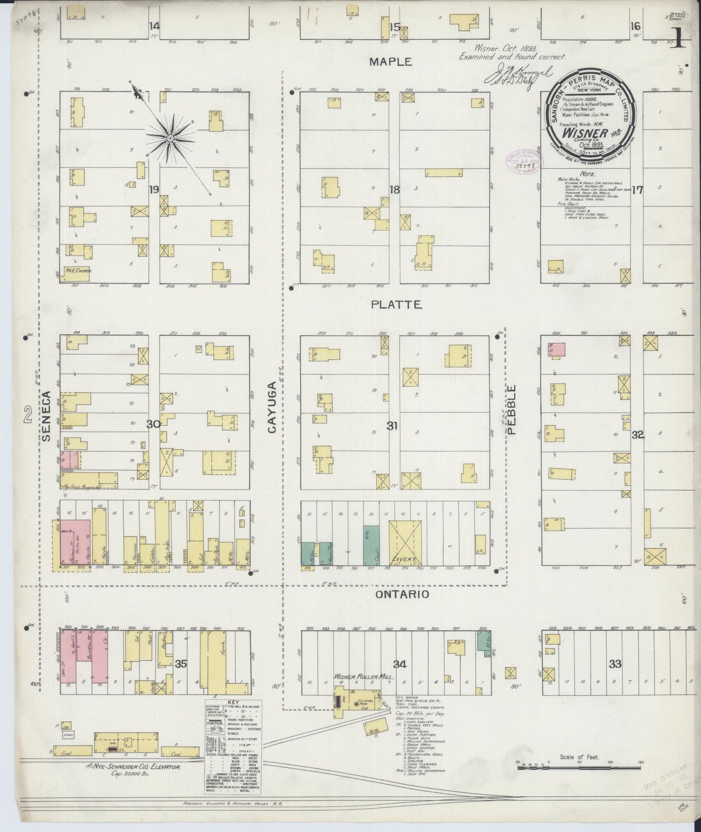 Sanborn Fire Insurance Map from Wisner, Cuming County, Nebraska (1893), Sheet #0001 - Complete Map Set gallery image, historic Sanborn map, vintage wall art, Nebraska Nebraska