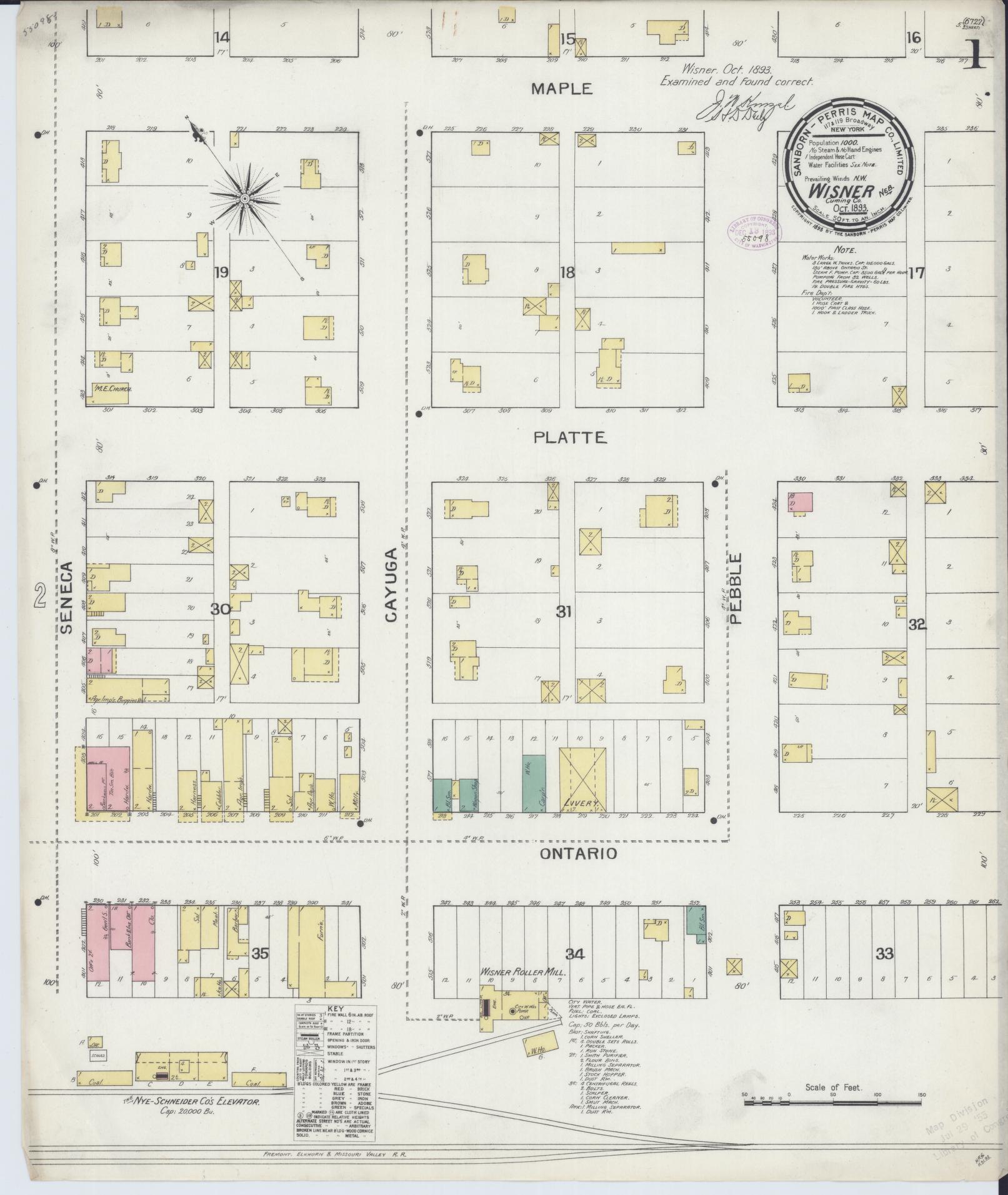 Sanborn Fire Insurance Map from Wisner, Cuming County, Nebraska (1893), Sheet #0001 - Complete Map Set gallery image, historic Sanborn map, vintage wall art, Nebraska Nebraska
