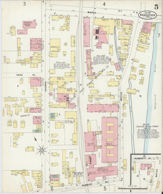 Sanborn Fire Insurance Map from Naugatuck, New Haven County, Connecticut (1897), Sheet #0005 - Historic Sanborn Fire Insurance Map Print, vintage old map wall art, antique decor, genealogy gift, Connecticut Connecticut map