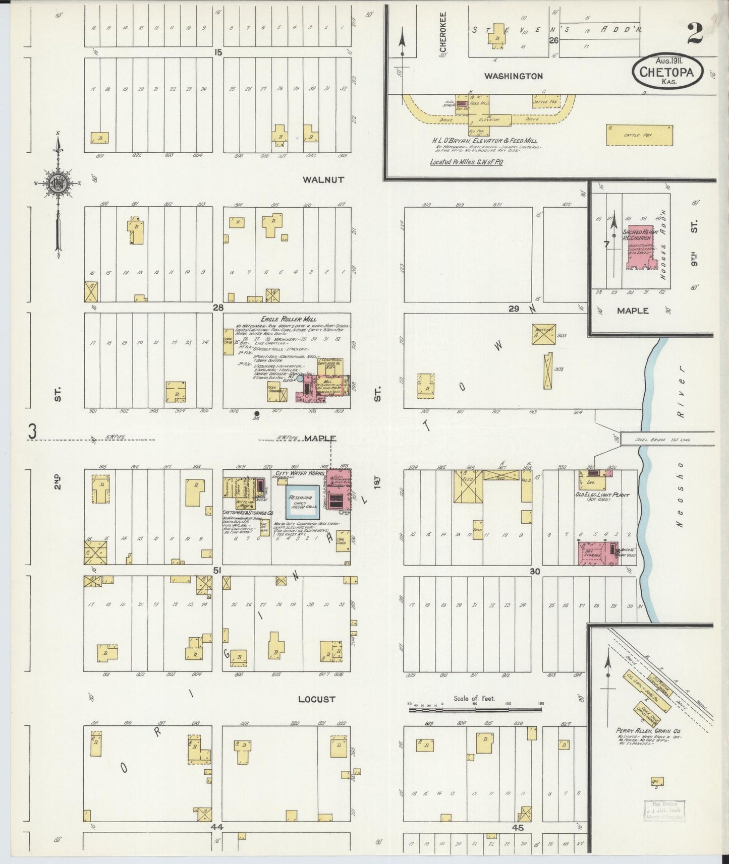 Sanborn Fire Insurance Map from Chetopa, Labette County, Kansas (1911), Sheet #0002 - Historic Sanborn Fire Insurance Map Print, vintage old map wall art, antique decor, genealogy gift, Kansas Kansas map