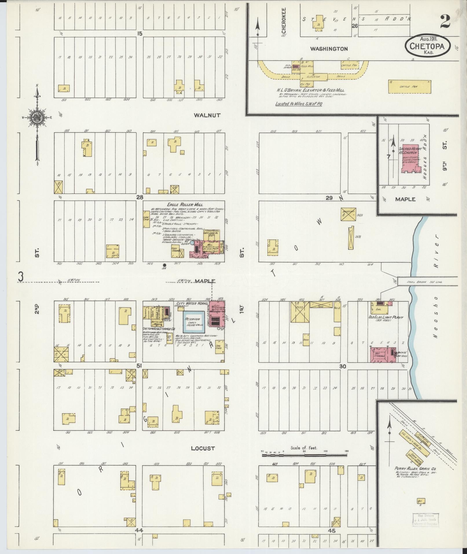 Sanborn Fire Insurance Map from Chetopa, Labette County, Kansas (1911), Sheet #0002 - Historic Sanborn Fire Insurance Map Print, vintage old map wall art, antique decor, genealogy gift, Kansas Kansas map