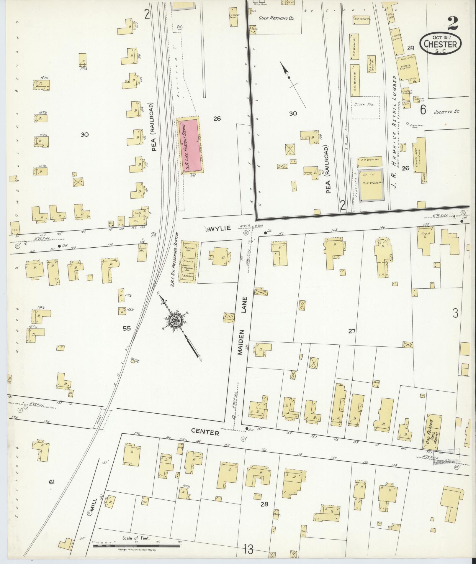 Sanborn Fire Insurance Map from Chester, Chester County, South Carolina (1917), Sheet #0002 - Complete Map Set gallery image, historic Sanborn map, vintage wall art, South Carolina South Carolina