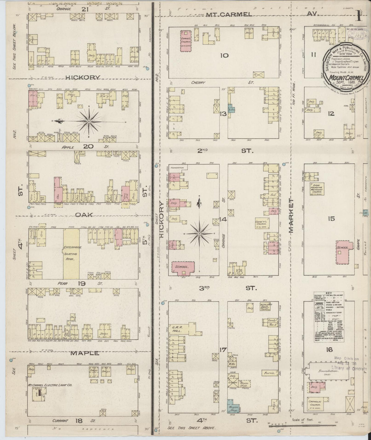 Sanborn Fire Insurance Map from Mount Carmel, Northumberland County, Pennsylvania (1885), Sheet #0001 - Complete Map Set gallery image, historic Sanborn map, vintage wall art, Pennsylvania Pennsylvania